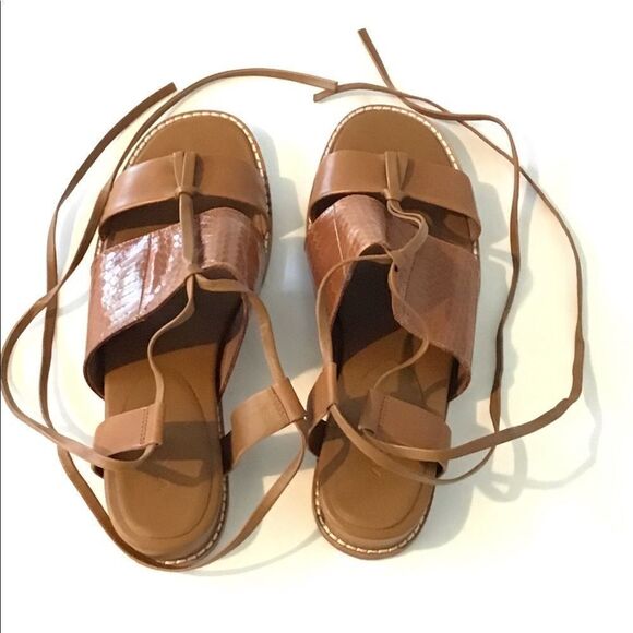 Vince Brown Forster Leather Watersnake Ankle-Wrap Sandals - Picture 2 of 9